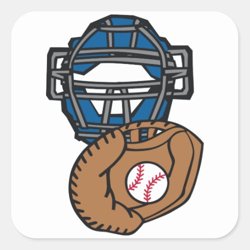 Baseball Catcher Mask Glove Square Sticker