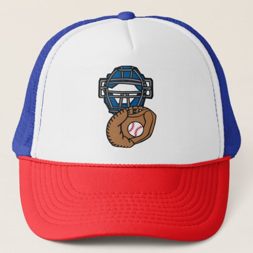 Baseball Catcher Mask Glove Trucker Hat