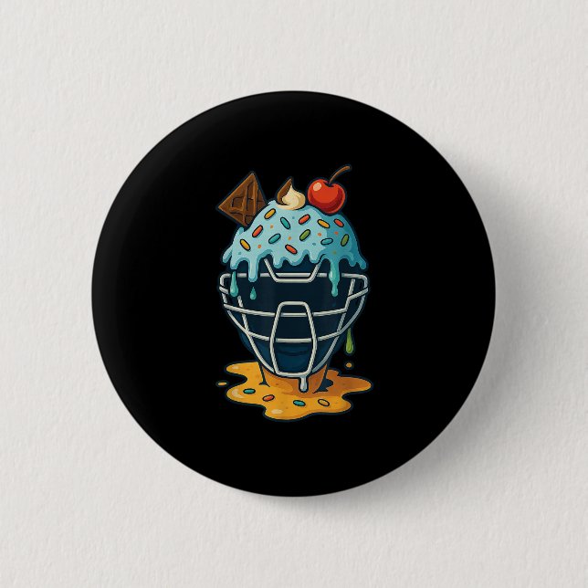 Baseball Catcher Mask Ice Cream Drip Sprinkles Des Button (Front)