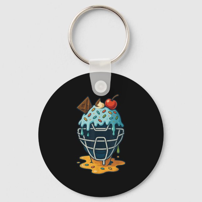 Baseball Catcher Mask Ice Cream Drip Sprinkles Des Keychain (Front)