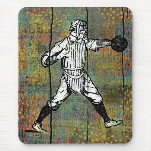Baseball Catcher Mouse Pad Colorful Wood