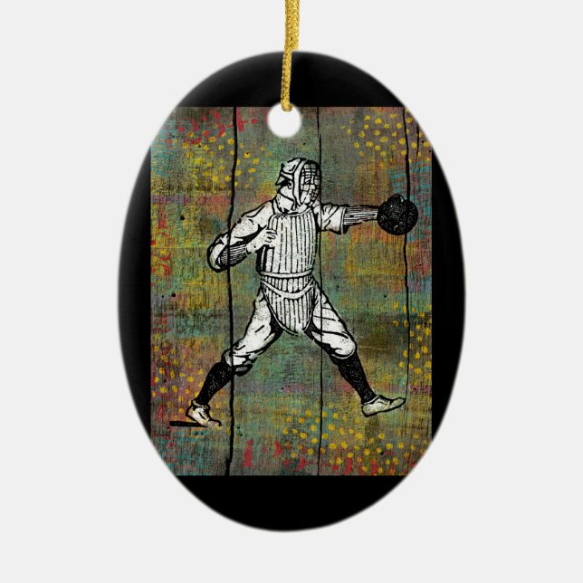 Baseball Catcher Ornament Colorful Wood (Front)