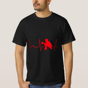 Baseball Catcher - Red Baseball Catcher Heartbeat T-Shirt