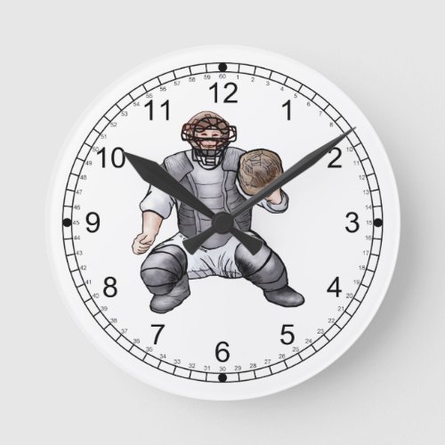 Baseball Catcher Round Clock