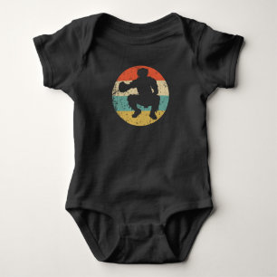 Baseball Catcher Silhouette Retro Baseball Player Baby Bodysuit