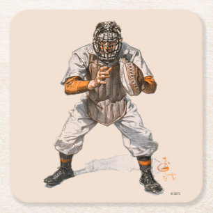 Baseball Catcher Square Paper Coaster