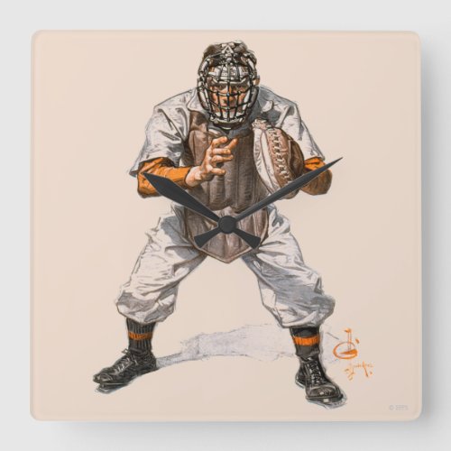 Baseball Catcher Square Wall Clock