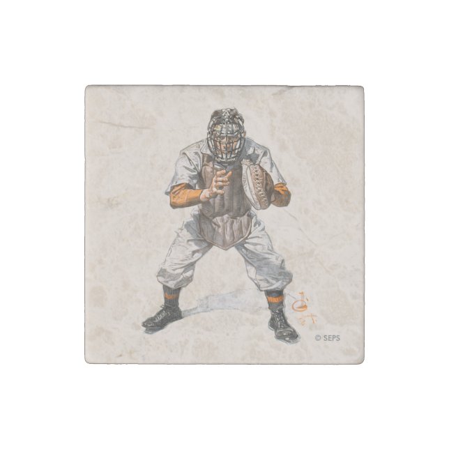 Baseball Catcher Stone Magnet (Front)