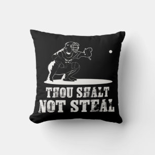 Baseball Catcher Thou Shalt Not Steal - Religious Throw Pillow