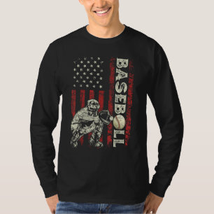 Baseball Catcher US Flag  Dad Men Patriotic 4th Of T-Shirt