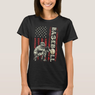 Baseball Catcher US Flag  Dad Men Patriotic 4th Of T-Shirt