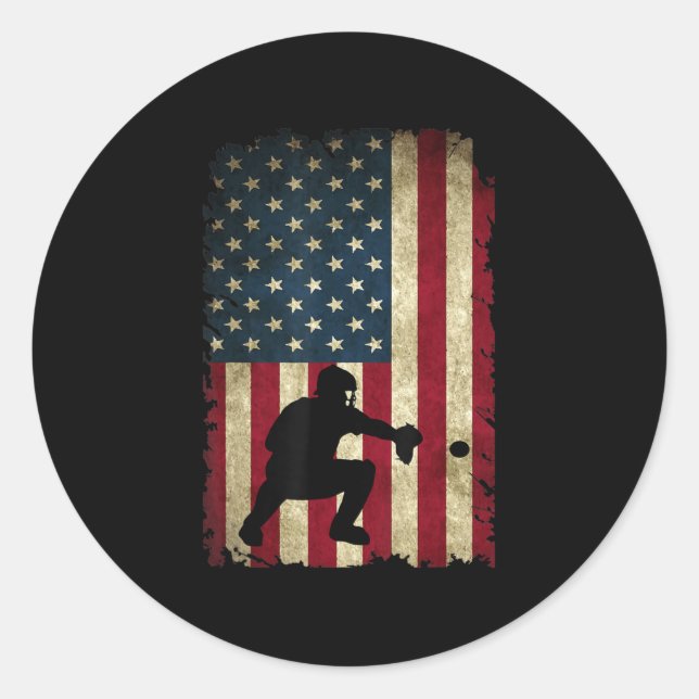 Baseball Catchers Gear Sports American Flag Little Classic Round Sticker (Front)