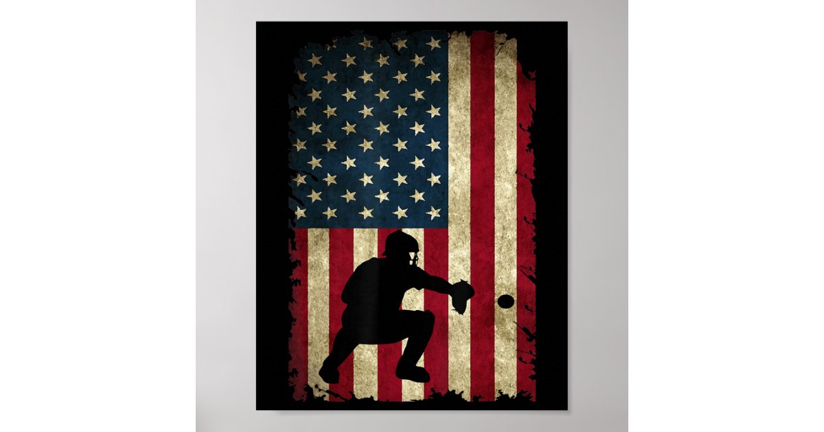 Baseball Catchers Gear Sports American Flag Little Poster Zazzle