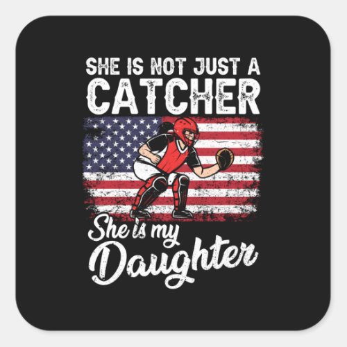 Baseball Catchers Sports US American Flag Square Sticker