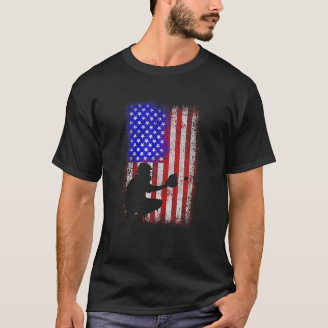 Baseball Catchers USA Flag Baseball T Shirt July 4 (Front)