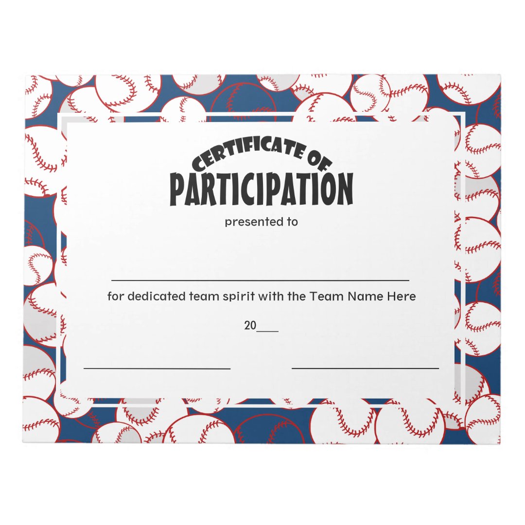Baseball Certificates of Participation Notepad Zazzle