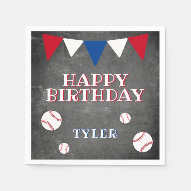 Baseball Chalkboard Kids Birthday Party Napkins (Front)