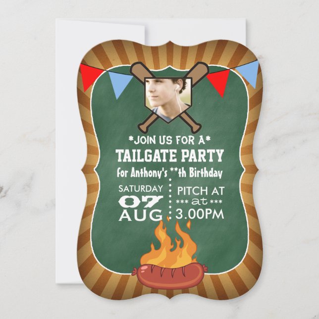 Baseball Chalkboard Retro Tailgate Party Invitation (Front)