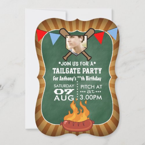 Baseball Chalkboard Retro Tailgate Party Invitation