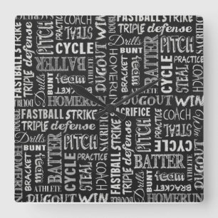 Baseball Chalkboard Terms Square Wall Clock