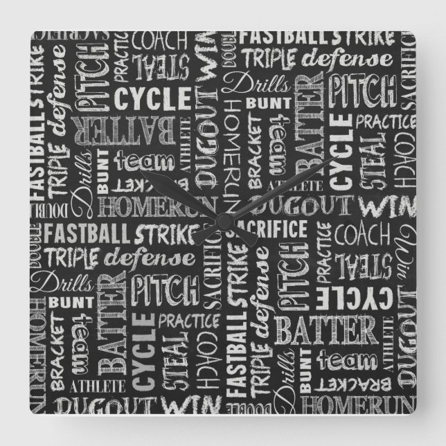 Baseball Chalkboard Terms Square Wall Clock (Front)