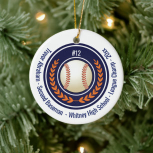Baseball Champion Player School Blue Ceramic Ornament