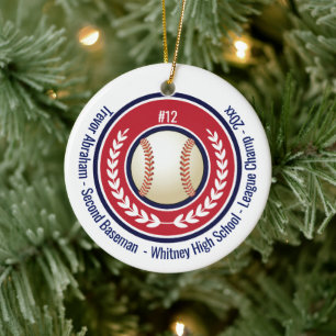 Baseball Champion Player School Red, White Blue Ceramic Ornament