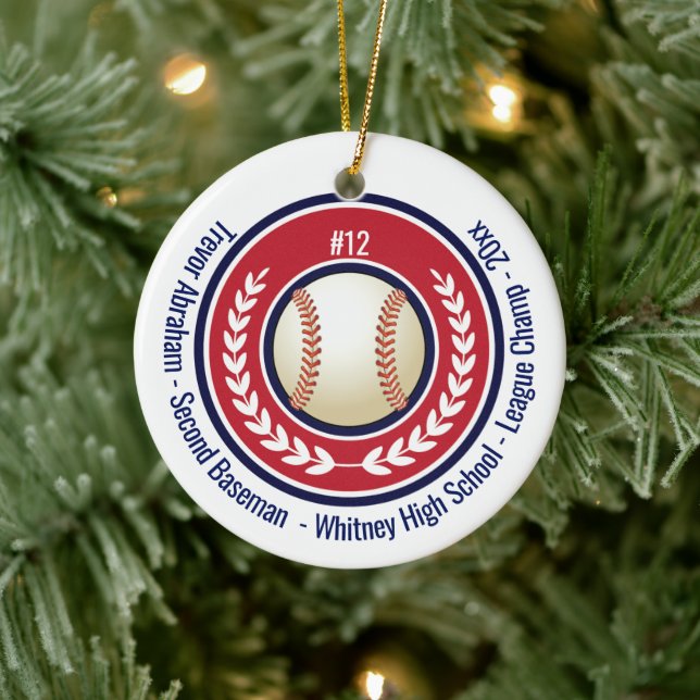 Baseball Champion Player School Red, White Blue Ceramic Ornament (Tree)
