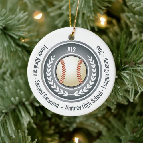 Baseball Champion Player School Silver Gray Ceramic Ornament