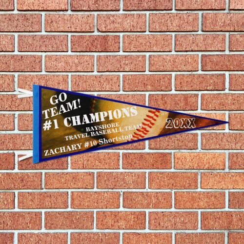 Baseball Champions Player NAME Navy Blue Pennant Flag