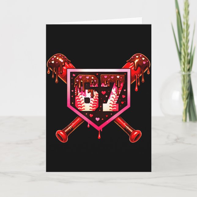 Baseball Chocolate Drip 67 Valentine Love Matching Card (Front)