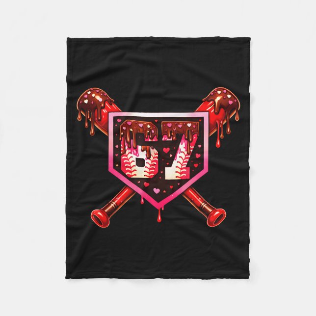 Baseball Chocolate Drip 67 Valentine Love Matching Fleece Blanket (Front)