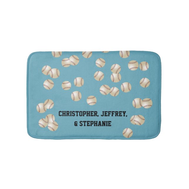 Baseball Choose Your Color, Name, Light Blue Bath Mat (Front)