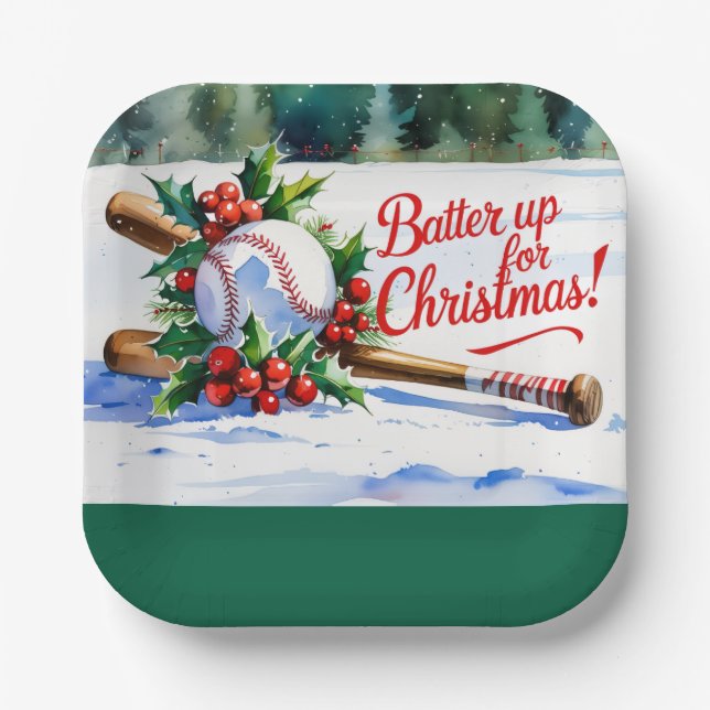 Baseball Christmas “Batter Up for Christmas!” Paper Plates (Front)