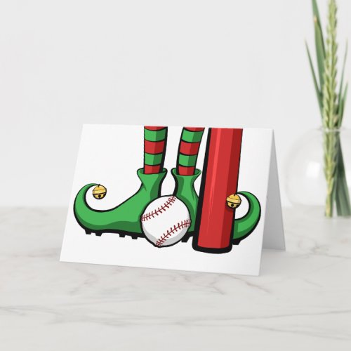 Baseball Christmas Elf Feet Holiday Card