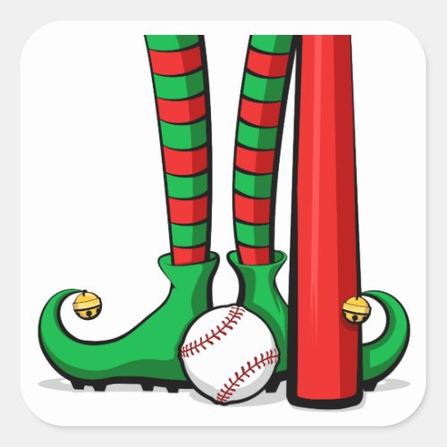 Baseball Christmas Elf Feet Square Sticker