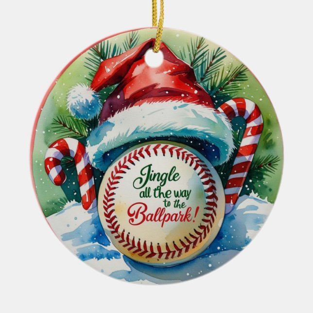Baseball Christmas Festive Baseball Ceramic Ornament (Front)