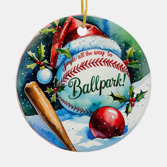Baseball Christmas Festive Baseball Ceramic Ornament (Front)