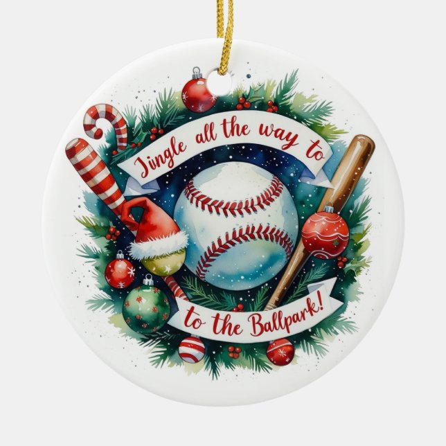 Baseball Christmas Festive Baseball Ceramic Ornament (Front)