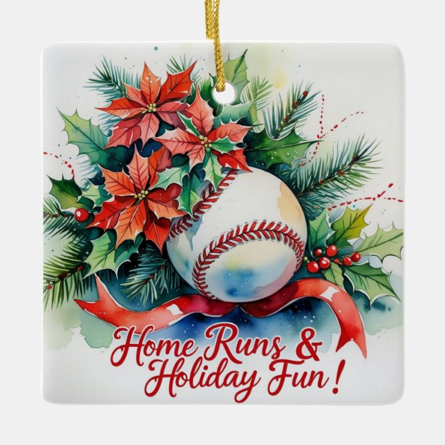 Baseball Christmas Festive Baseball Ceramic Ornament (Front)