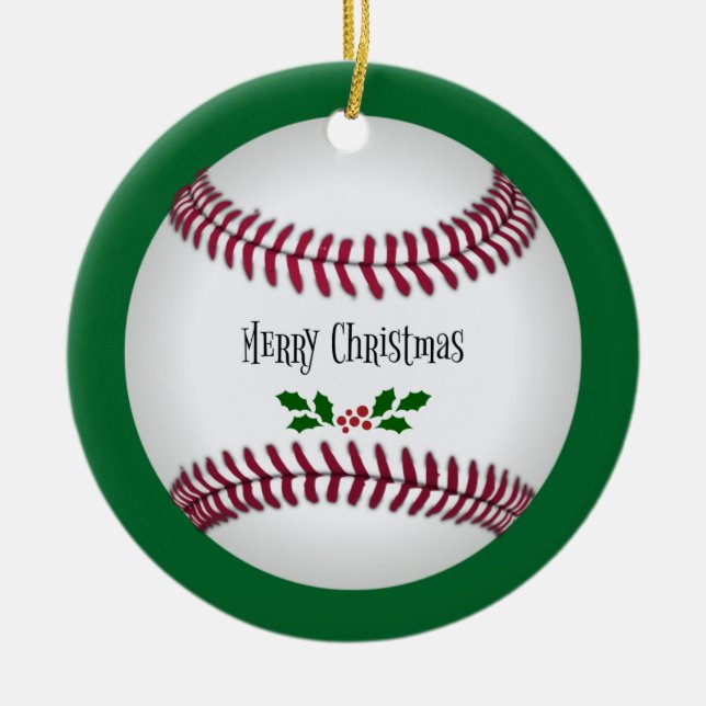 Baseball Christmas, holiday design, Ceramic Ornament (Front)