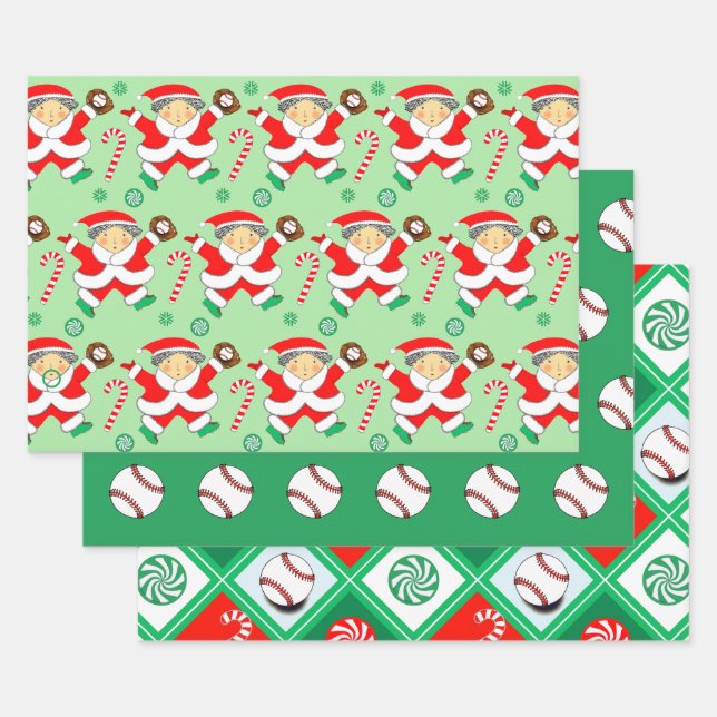 Baseball Christmas Holiday Gift Wrapping Paper (Set)