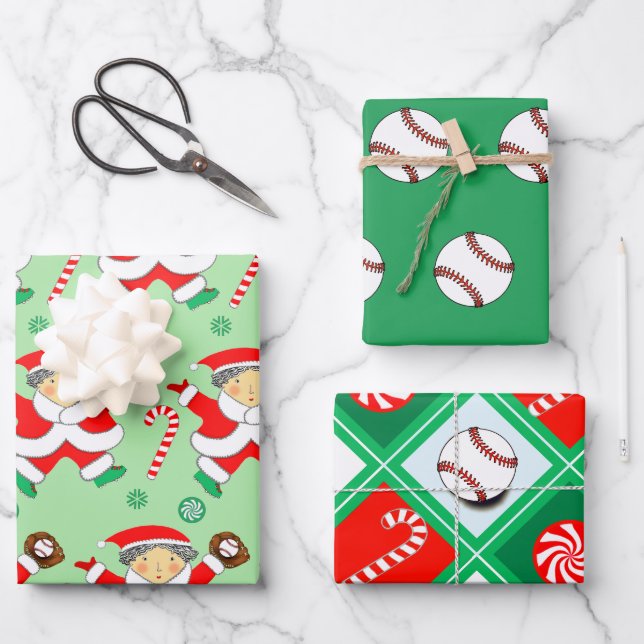 Baseball Christmas Holiday Gift Wrapping Paper (Front)