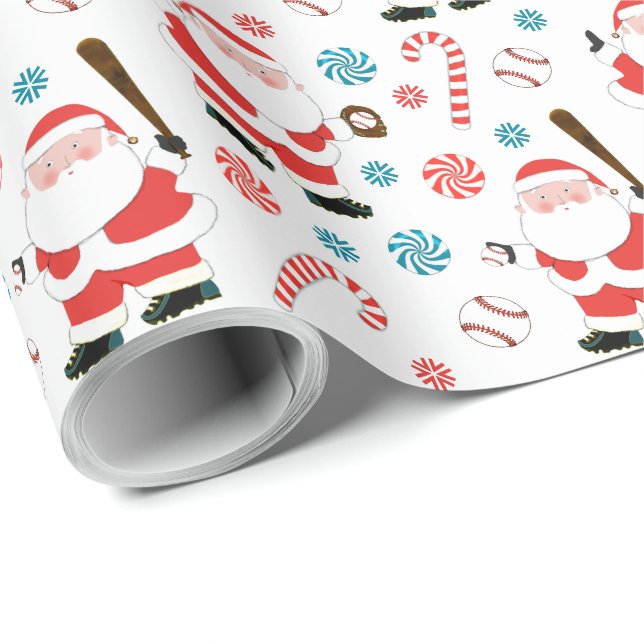 Baseball Christmas Holiday Gift Wrapping Paper (Roll Corner)