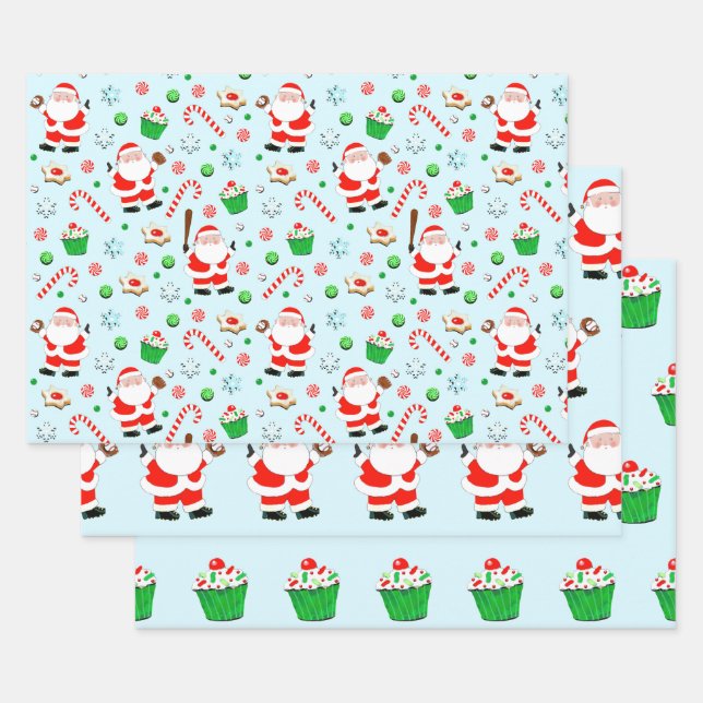 Baseball Christmas Holiday Gifts Wrapping Paper Sheets (Set)