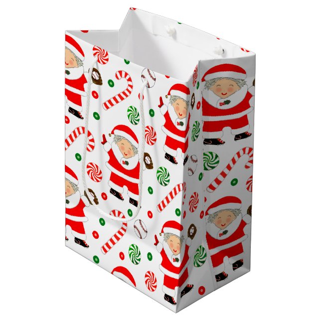 Baseball Christmas Holiday Medium Gift Bag (Front Angled)