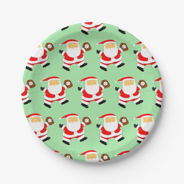 Baseball Christmas Holiday Party Paper Plates (Front)