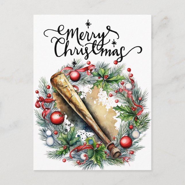 Baseball Christmas  Holiday Postcard (Front)