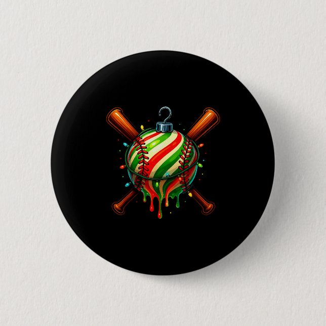 Baseball Christmas Ice Cream Drip Baseball Dripng  Button (Front)