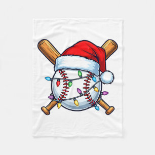 Baseball Christmas Lights Santa Christmas Baseball Fleece Blanket